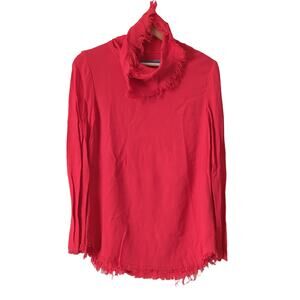 Raquel Allegra Women's Top Size 1 S Ruby Red Fringe Frayed Edges Cowl Shirt $329